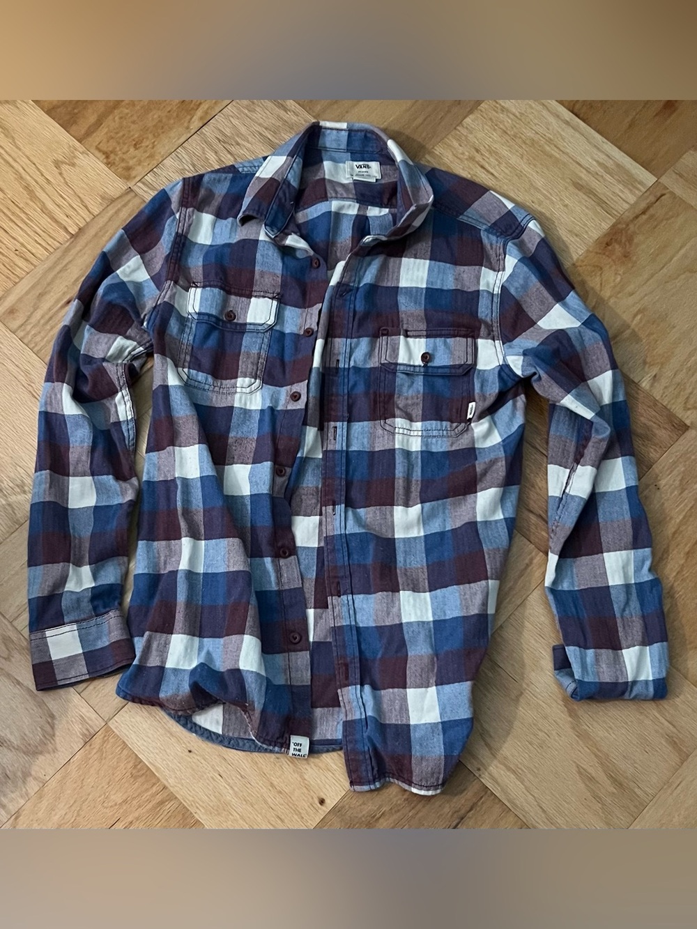 Vans Blue Purple White Plaid Flannel Shirt Size M